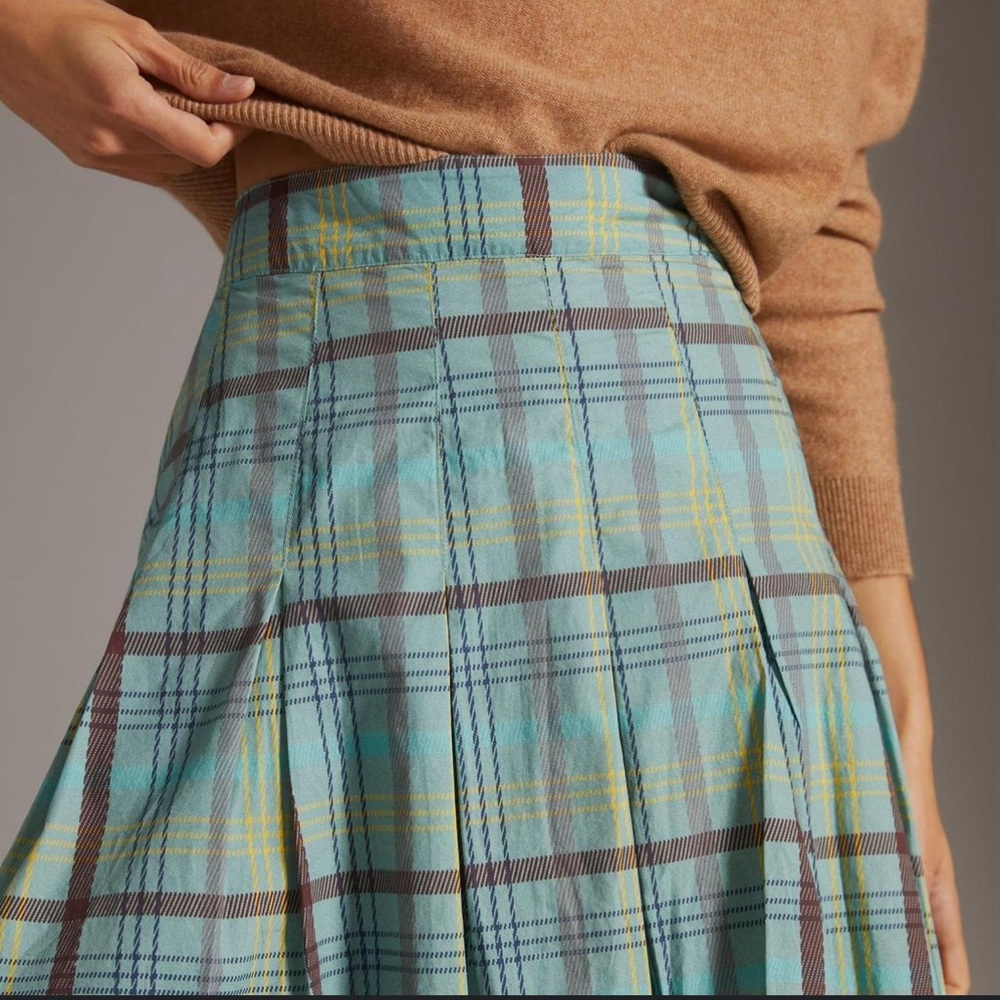 MAEVE Anthro Plaid Pleated Mini Skirt 12 Preppy Fall Academia Tartan Punk NEW - Picture 4 of 17